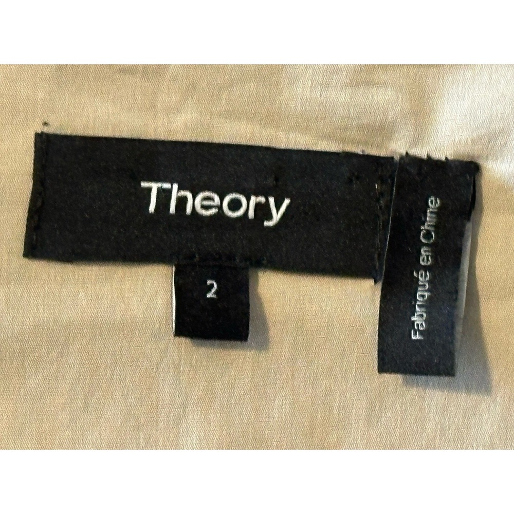 Theory Jullitah B Split-Front Poplin Tunic Dress 3/4 Sleeve Tan Pockets Size 2 - Picture 9 of 11